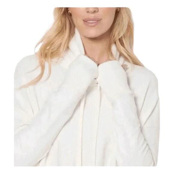Sweaty Betty Harmonise Luxe Fleece Pullover Sweatshirt Ivory Knit Cowl Neck Long - Picture 4 of 9